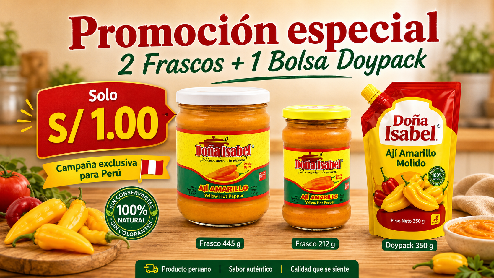 Doña Isabel Ají Amarillo Molido - 2 Frascos + 1 Bolsa Doypack de regalo